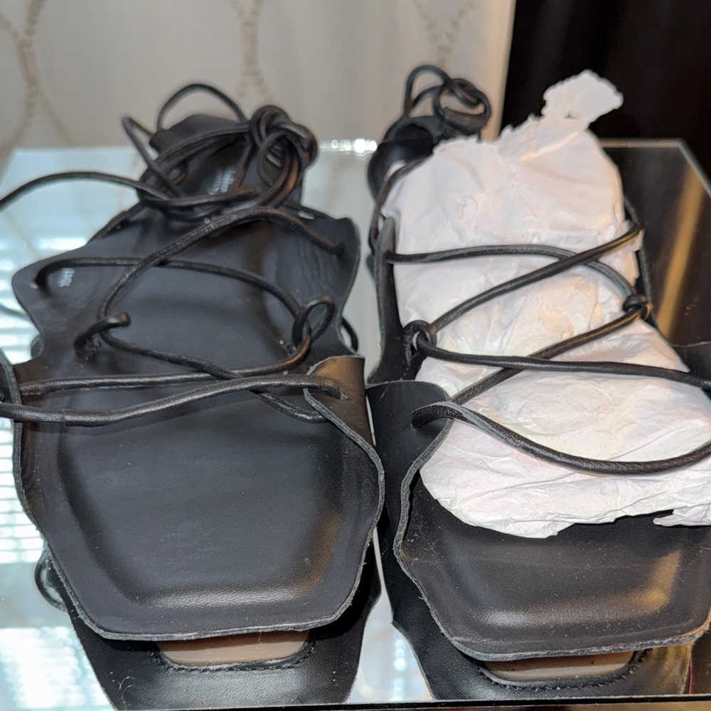 Jeffrey Campbell Black Lace-Up Square-Toe Sandals